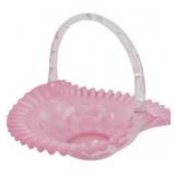 Vtg Fenton Opal Dot Roped Pink Glass Basket