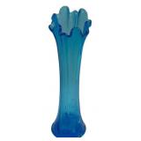 Vintage Blue Ribbed Glass Swung Vase