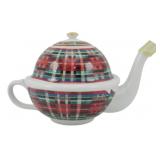 William Sonoma Tartan Plaid Teapot 5"x8"x5"