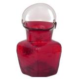 Pilgrim Ruby Crackle Glass Vase w/ Handle 5