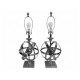 Pair MId-Century Chrome Armillary Sphere Lamps