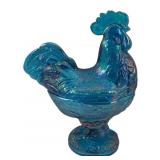 Glass Rooster Candy Dish w/ Lid - 9 x 7 x 4
