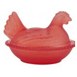 Red Glass Hen on Nest 3.5"x4.5"x3"