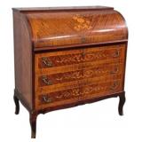 French Barrel Front Marquetry Inlaid Desk