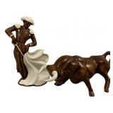 2pc Ceramic Bull & Bullfighter Statue Set