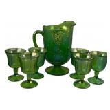 Carnival Glass Pitcher & 6 Goblets