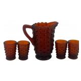 Red Glass Pitcher & 4 Tumblers