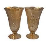 2 Carnival Glass Vases - 9" Tall