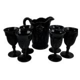 Glass Pitcher & 6 Goblets