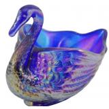 Imperial Cobalt Blue Carnival Glass Swan Dish