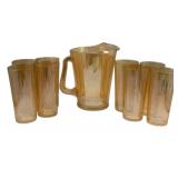 Carnival Glass Pitcher & 8 Tumblers