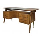 Mid Century Desk w/ Floating Glass Top