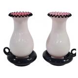Pr Vtg Fenton Rose Crest Finger Lamps