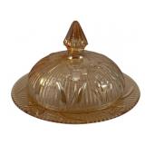 Amber Carnival Glass Butter Dish - 5 x 6