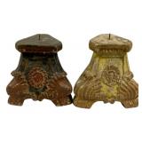 2 Wood Candle Holders - 9.5" tall