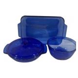 Vtg Cobalt Blue Glass Bakeware by Anchor Hocking