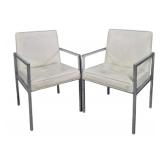 Pr Milo Baughman Style Chrome Arm Chairs