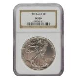 1989 Silver Eagle Dollar Graded MS69 NGC