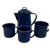 4pc Graniteware Coffee Pot & Cups Set
