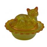 Cat on Bed Glass Trinket Dish - 2.5 x 3.5 x 2.5