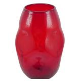 Vintage Red Crackle Glass Vase 9"
