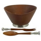 Mid Century Mahogany Salad Set w/ Pewter