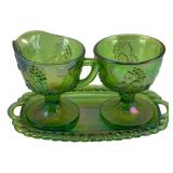Carnival Glass Creamer, Sugar & Underplate