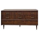 Bassett Walnut 9 Drawer Mid-Century Dresser