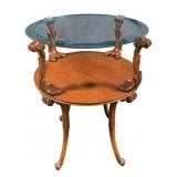2-Tier Acanthus Leaf Carved End Table w/ glass top