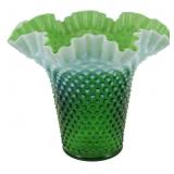 Vtg Fenton Green Opalescent Hobnail Vase