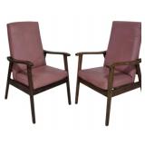 Mid Century Pair Mauve High Back Chairs
