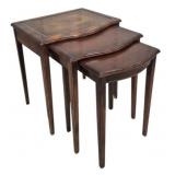Nesting Set of Tables, Tooled Leather Top