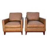 Pair of Newport Leather Italia Chairs-Camel Brown