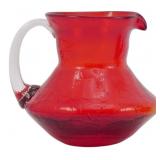 Vtg Ruby Red Crackle Glass Miniature Pitcher