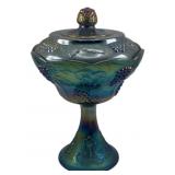 Carnival Glass Compote w/ Lid - 10.25 x 6.5
