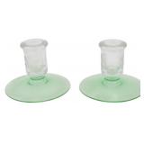 Pair Heisey Oak Leaf Moongleam Candlesticks 3.5"