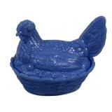 Blue Glass Hen on Nest - 7 x 5 x 5.5