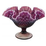 Fenton Plum Opalescent Hobnail Compote 7"x9"