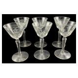 6 Etched Glass Stems - 5.75" Tall
