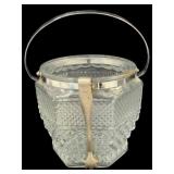 Glass Ice Bucket w/ Tongs 12"x7"