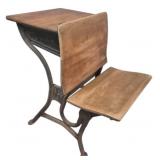 Antique School Desk w/ Cast Iron Base