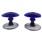Pair Cobalt & Crystal Candleholders - 4.5" Tall