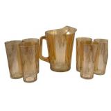 Carnival Glass Pitcher & 6 Tumblers