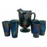 Carnival Glass Pitcher & 6 Tumblers