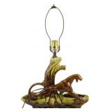 Mid Century Gilded Panther Ceramic Lamp 15"