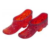 Pr Red Art Glass Cinderella Style Slippers