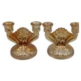 2 Glass Candleholders - 5.5 x 6 x 4.5