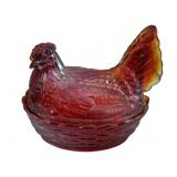Glass Hen on Nest - 9 x 7.5 x 7