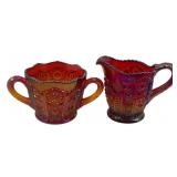 Carnival Glass Creamer & Sugar - 5" Tall
