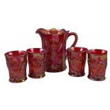 Carnival Glass Pitcher & 4 Tumblers